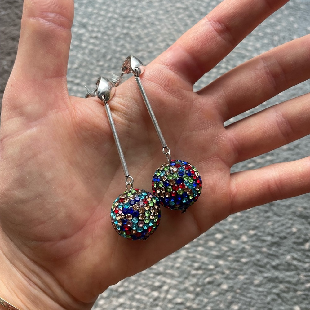 Free people rainbow disco ball sparkle earrings